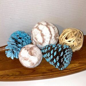 Coastal Nautical Accent Decorative Spheres Balls Jumbo Pine Cones Home Decor
